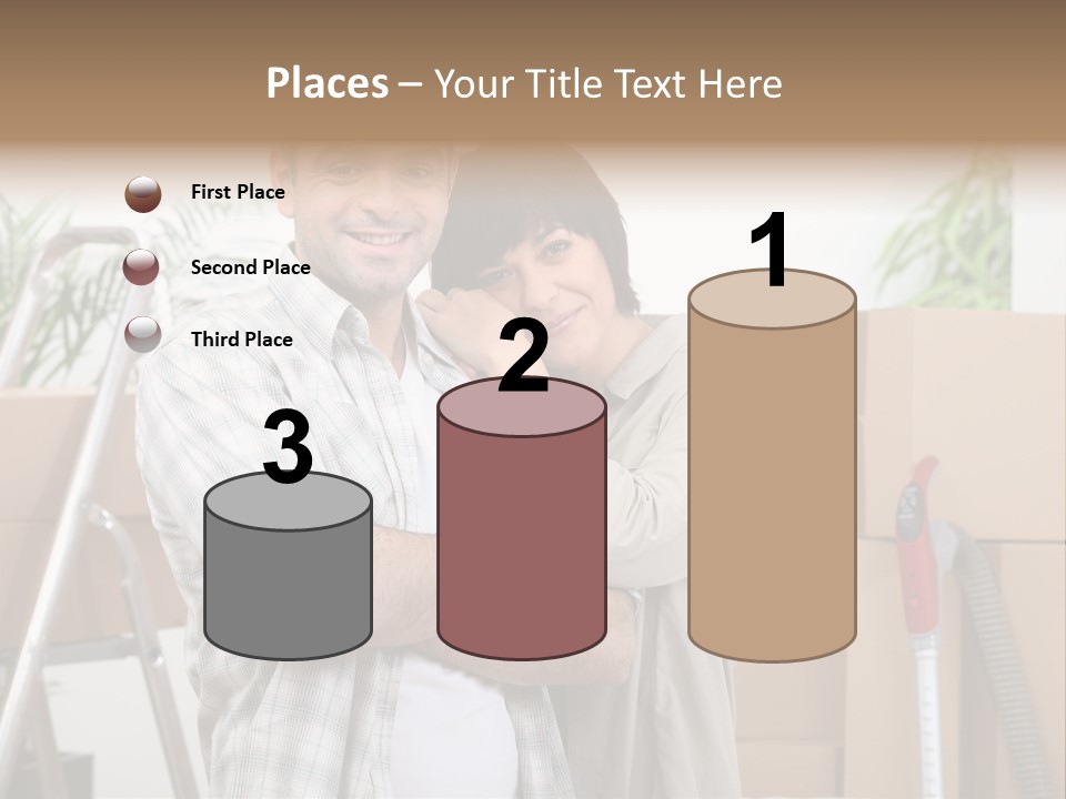 A Man And A Woman Standing In Front Of Moving Boxes PowerPoint Template