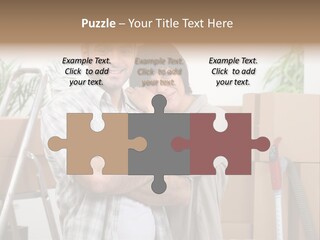 A Man And A Woman Standing In Front Of Moving Boxes PowerPoint Template