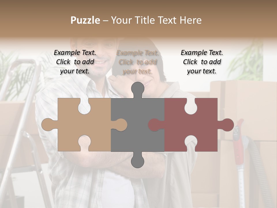 A Man And A Woman Standing In Front Of Moving Boxes PowerPoint Template