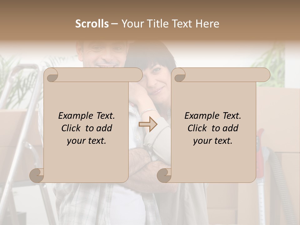 A Man And A Woman Standing In Front Of Moving Boxes PowerPoint Template