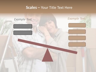 A Man And A Woman Standing In Front Of Moving Boxes PowerPoint Template