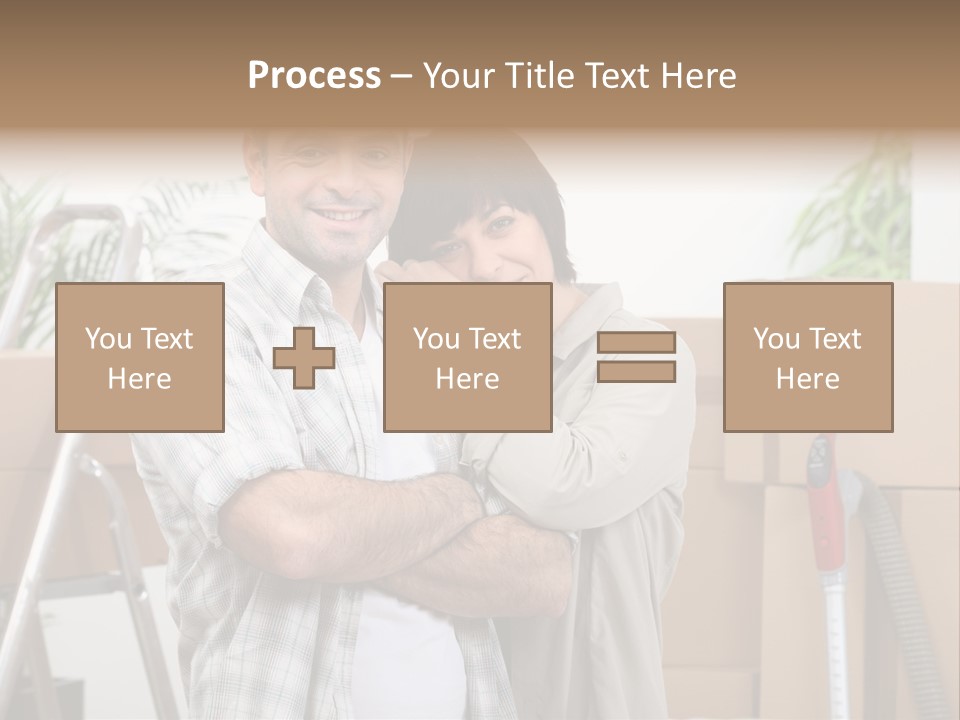A Man And A Woman Standing In Front Of Moving Boxes PowerPoint Template