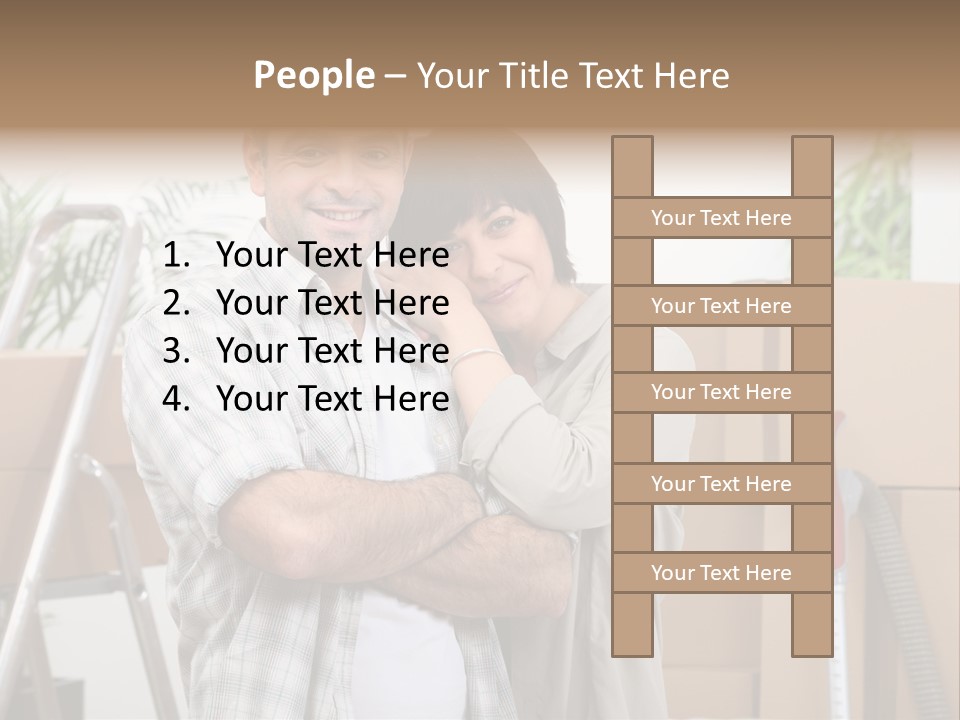 A Man And A Woman Standing In Front Of Moving Boxes PowerPoint Template