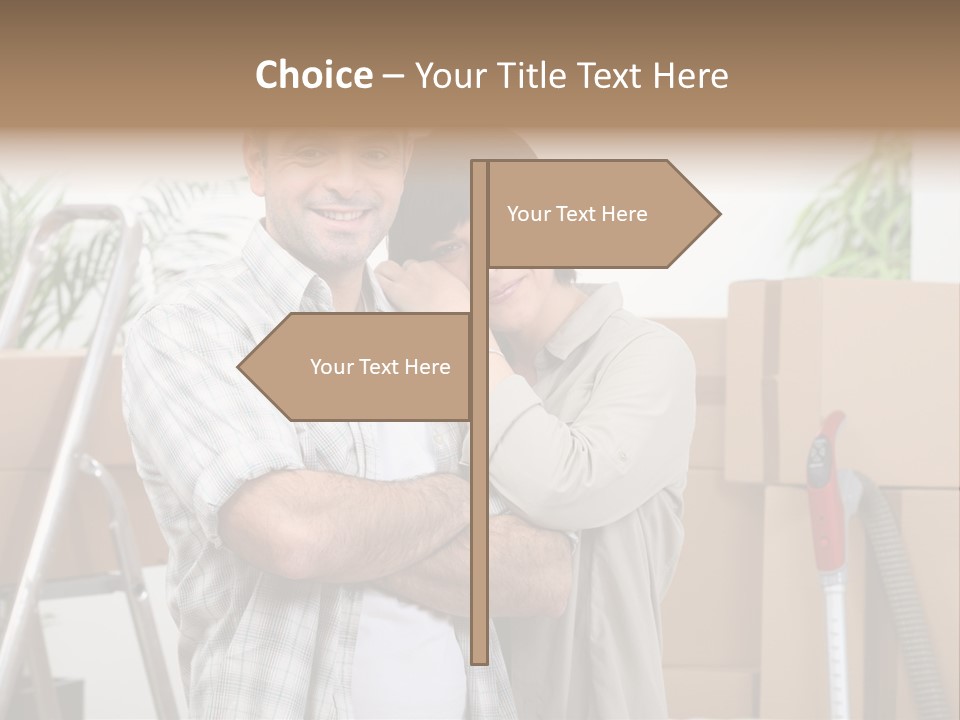 A Man And A Woman Standing In Front Of Moving Boxes PowerPoint Template
