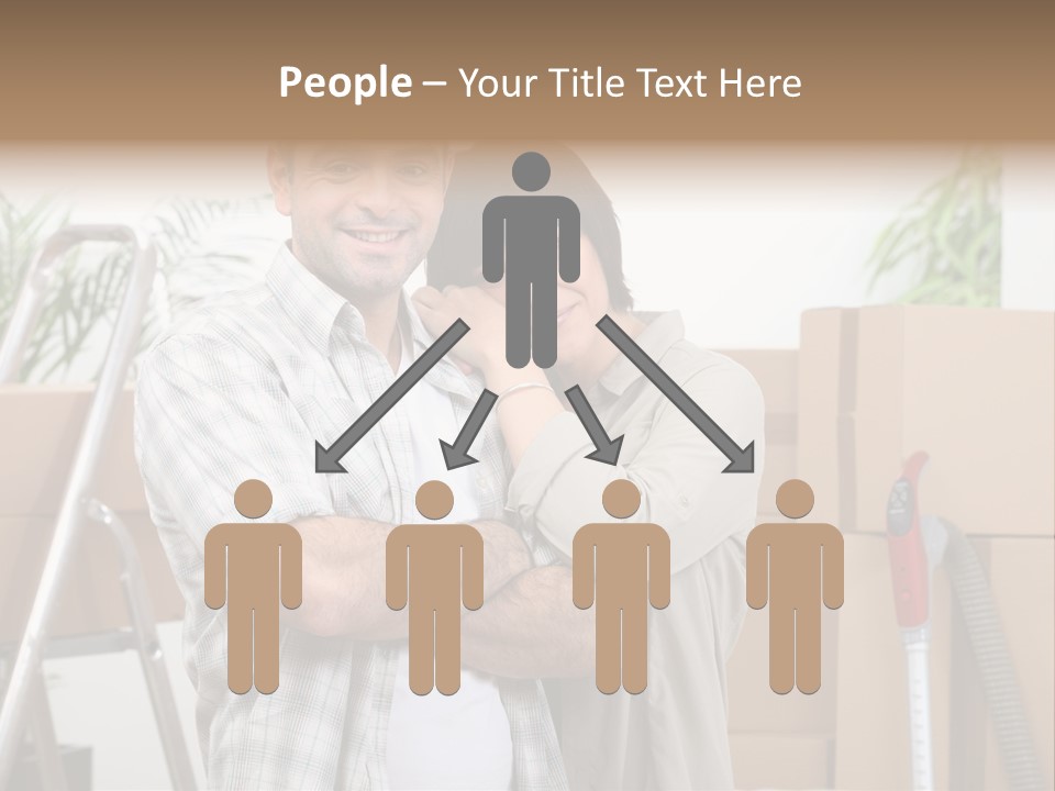 A Man And A Woman Standing In Front Of Moving Boxes PowerPoint Template