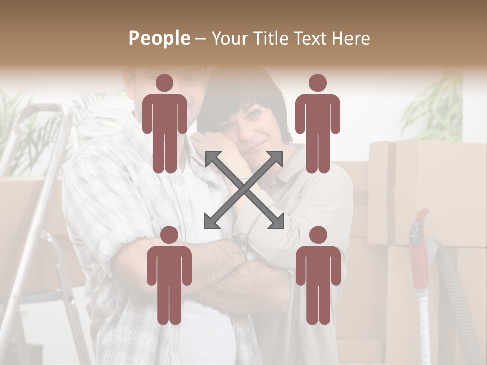 A Man And A Woman Standing In Front Of Moving Boxes PowerPoint Template