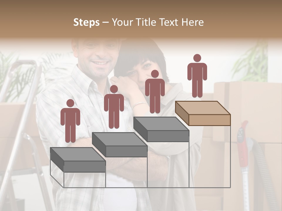 A Man And A Woman Standing In Front Of Moving Boxes PowerPoint Template