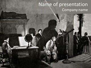 A Black And White Photo Of People In A Room PowerPoint Template