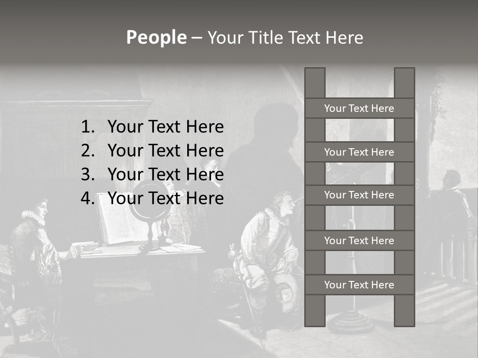 A Black And White Photo Of People In A Room PowerPoint Template