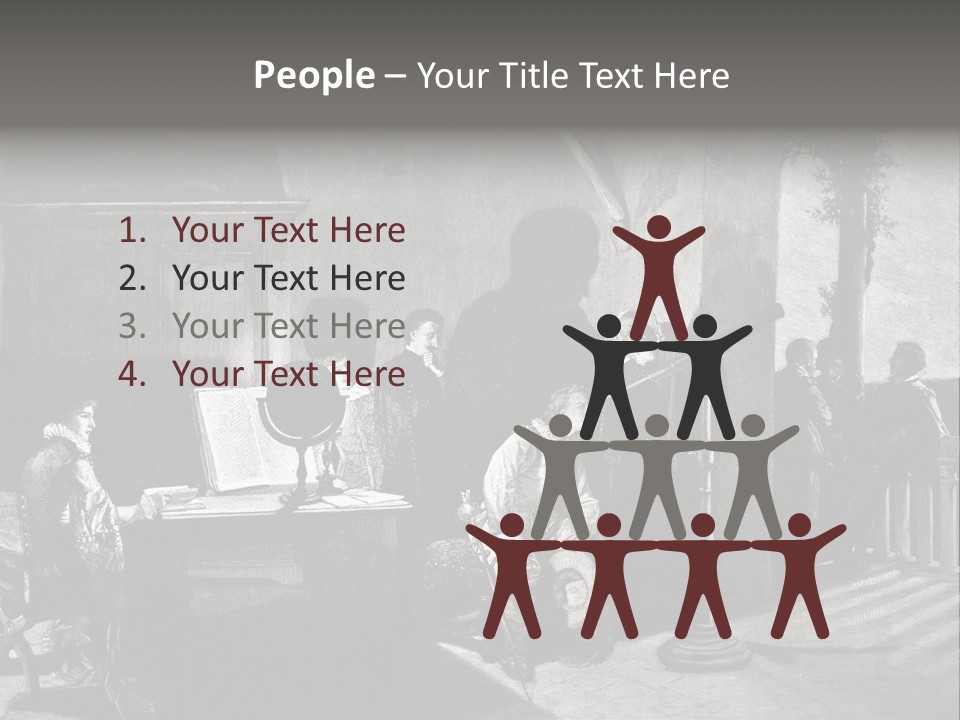 A Black And White Photo Of People In A Room PowerPoint Template