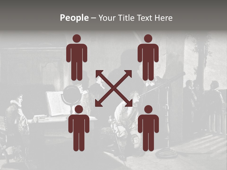 A Black And White Photo Of People In A Room PowerPoint Template