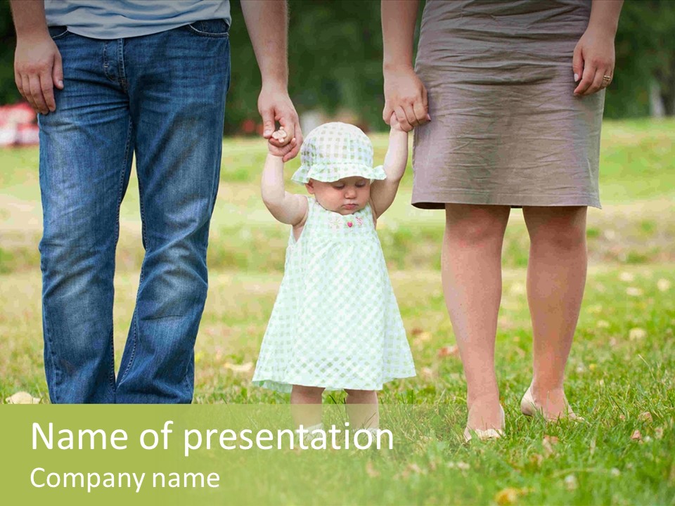 A Little Girl Holding The Hand Of Her Parents PowerPoint Template