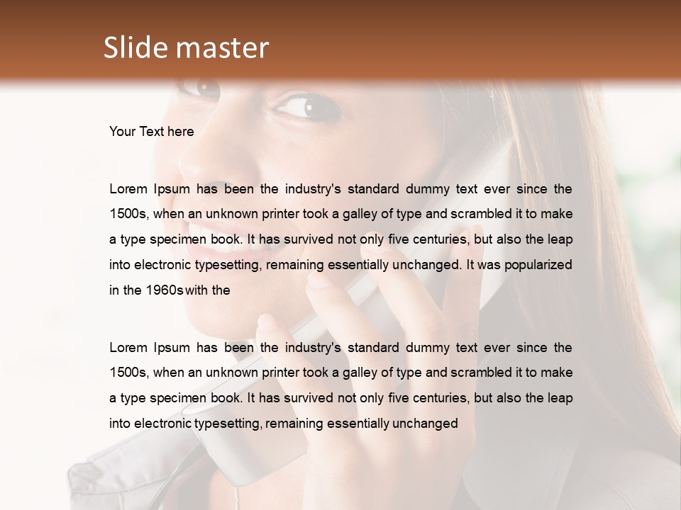 A Woman Talking On A Phone With A Smile On Her Face PowerPoint Template