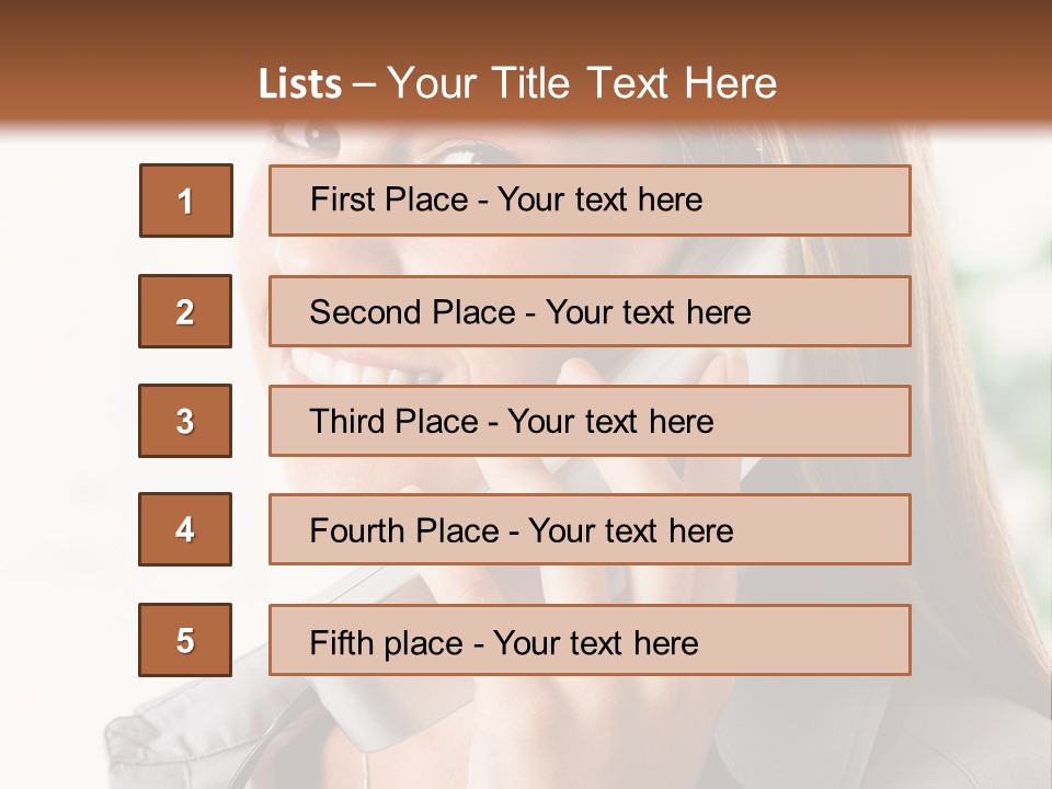 A Woman Talking On A Phone With A Smile On Her Face PowerPoint Template