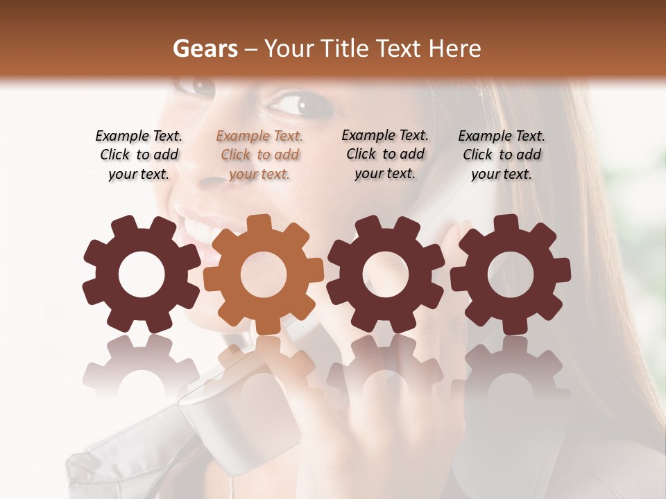 A Woman Talking On A Phone With A Smile On Her Face PowerPoint Template