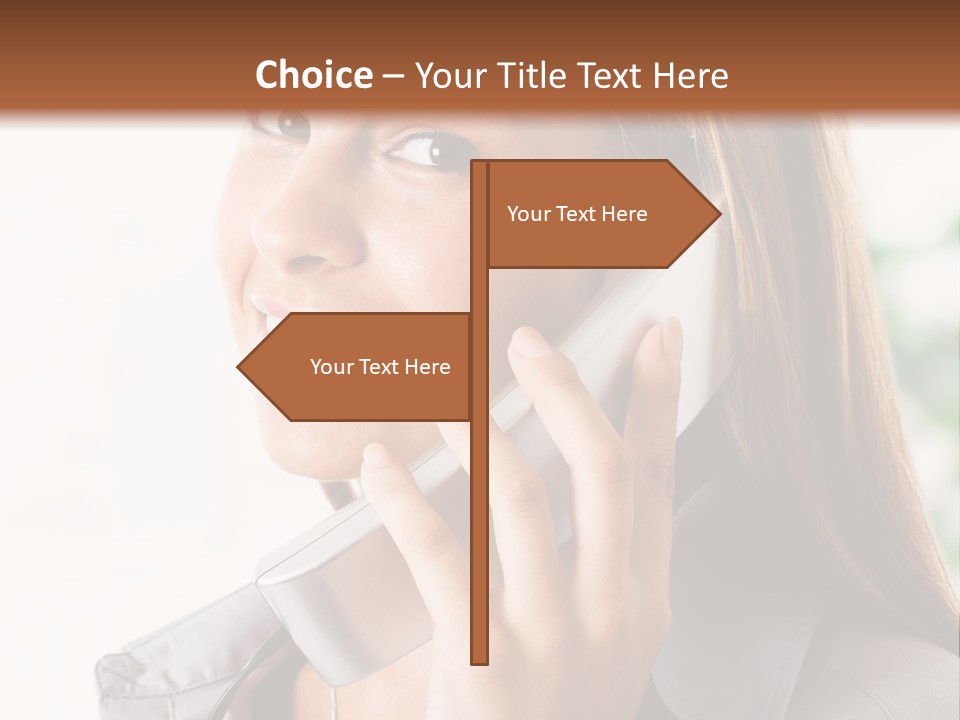 A Woman Talking On A Phone With A Smile On Her Face PowerPoint Template