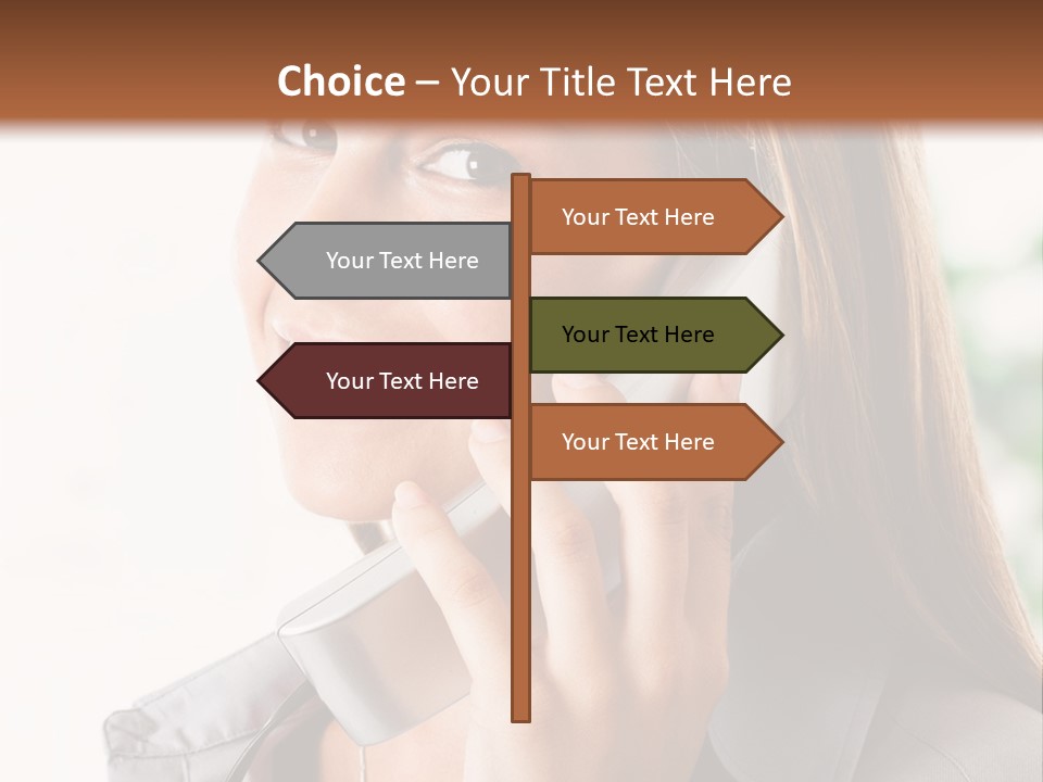 A Woman Talking On A Phone With A Smile On Her Face PowerPoint Template