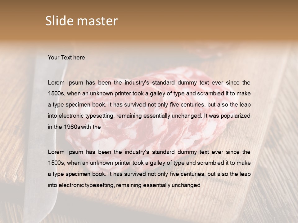 A Piece Of Raw Meat On A Cutting Board With A Knife PowerPoint Template