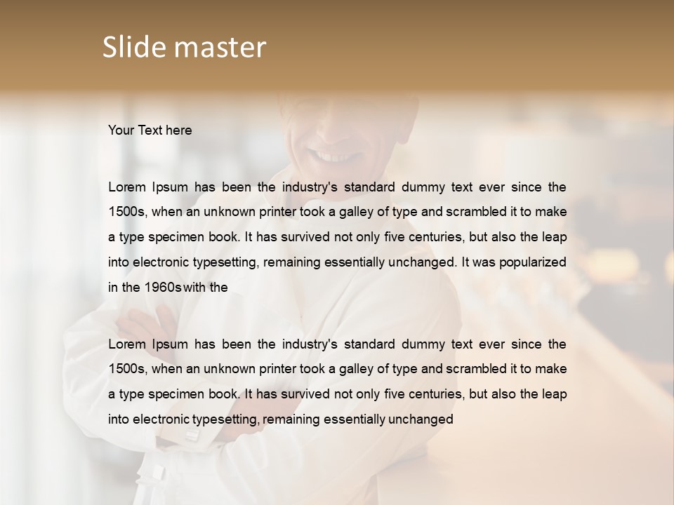 A Chef Standing In Front Of A Counter With His Arms Crossed PowerPoint Template