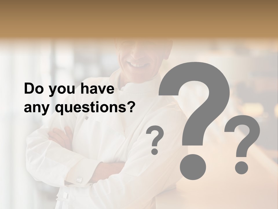 A Chef Standing In Front Of A Counter With His Arms Crossed PowerPoint Template