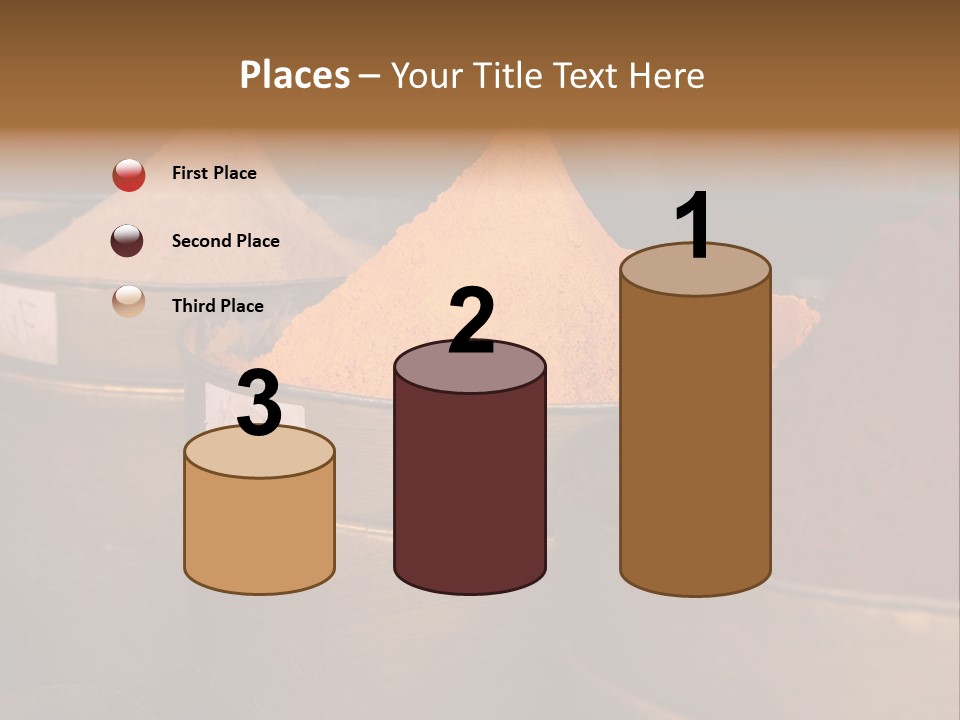 A Group Of Buckets Filled With Different Colored Spices PowerPoint Template