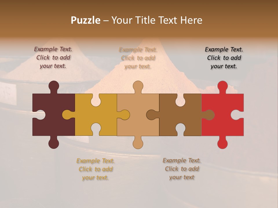 A Group Of Buckets Filled With Different Colored Spices PowerPoint Template