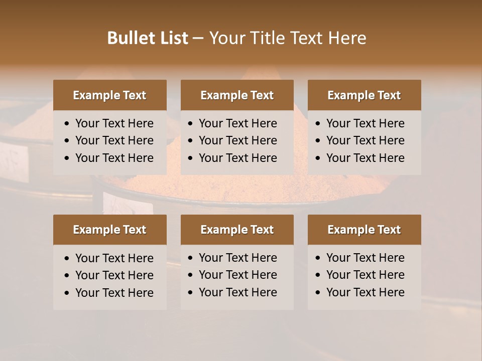 A Group Of Buckets Filled With Different Colored Spices PowerPoint Template