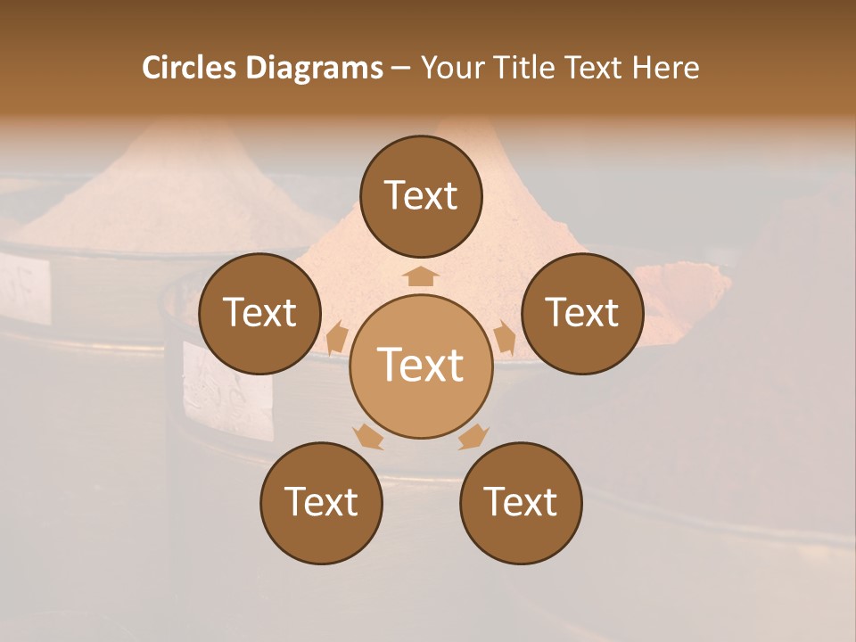 A Group Of Buckets Filled With Different Colored Spices PowerPoint Template