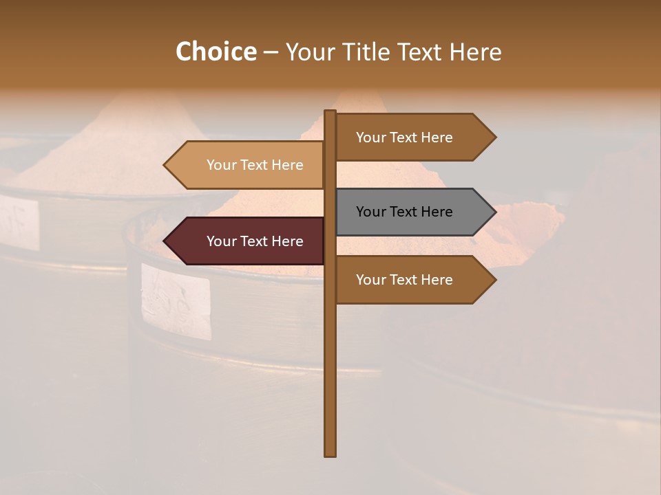 A Group Of Buckets Filled With Different Colored Spices PowerPoint Template