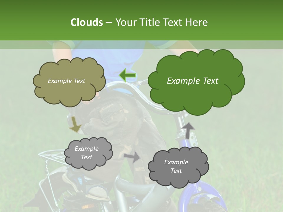 A Young Boy Is Riding A Bike In The Grass PowerPoint Template