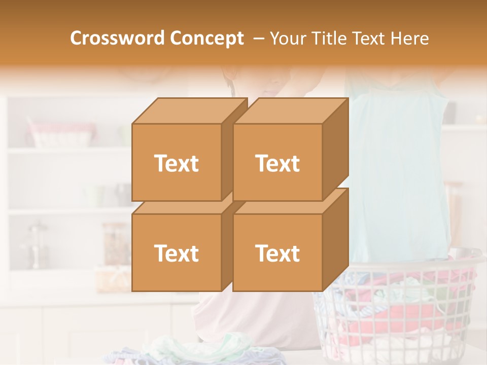 A Woman Holding A Blue Shirt In Front Of A Laundry Basket PowerPoint Template