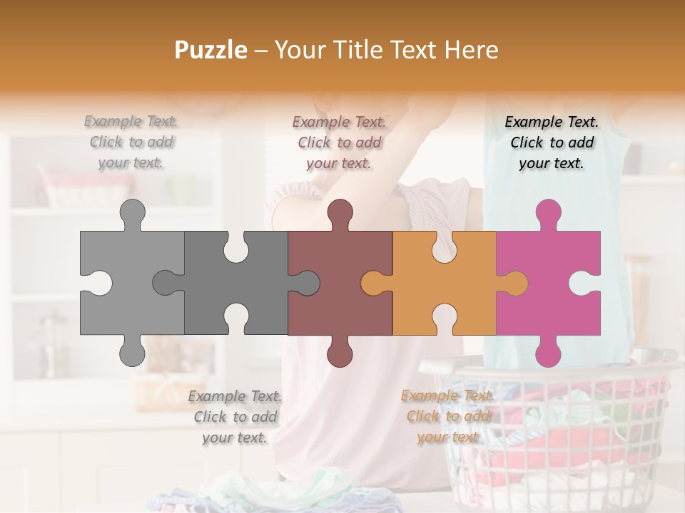 A Woman Holding A Blue Shirt In Front Of A Laundry Basket PowerPoint Template