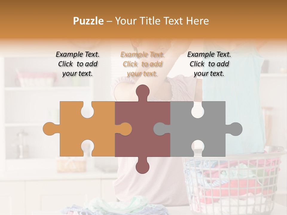 A Woman Holding A Blue Shirt In Front Of A Laundry Basket PowerPoint Template