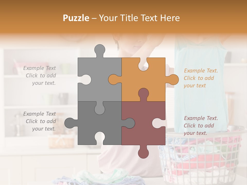 A Woman Holding A Blue Shirt In Front Of A Laundry Basket PowerPoint Template