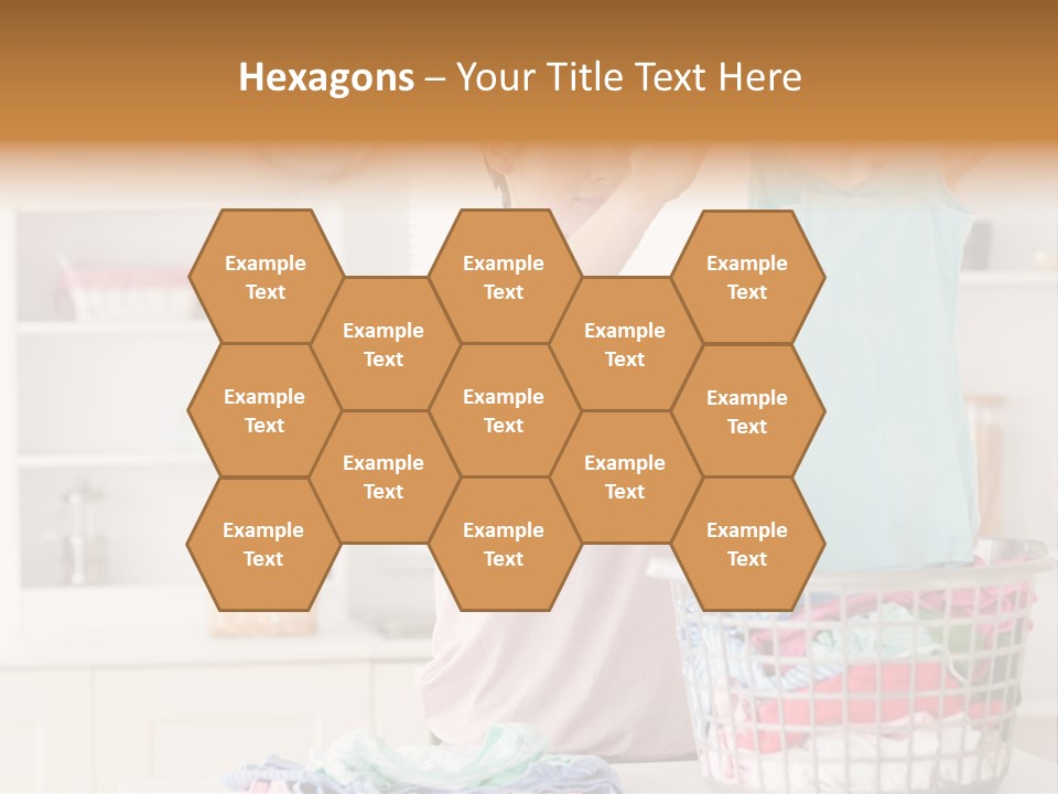 A Woman Holding A Blue Shirt In Front Of A Laundry Basket PowerPoint Template