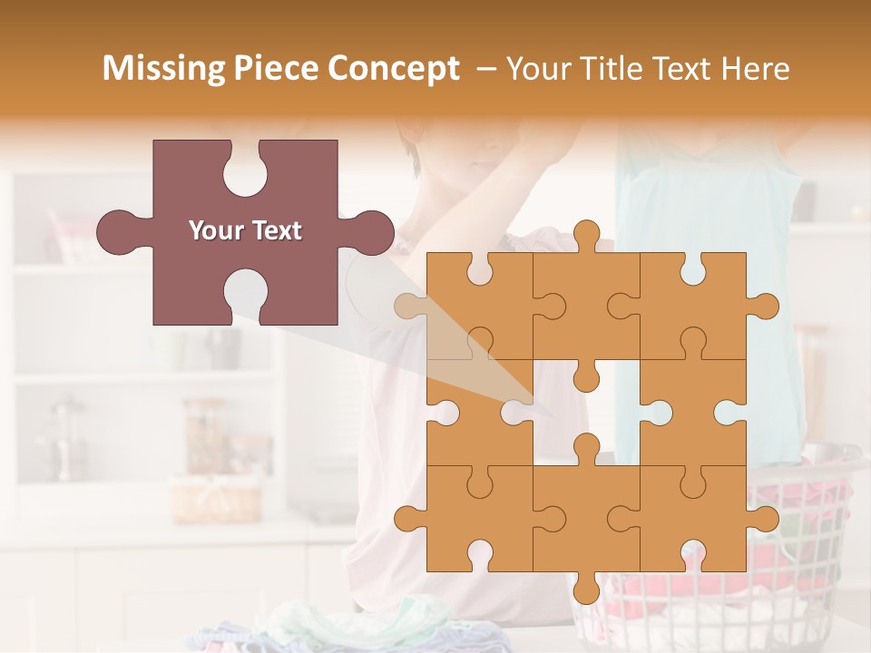 A Woman Holding A Blue Shirt In Front Of A Laundry Basket PowerPoint Template