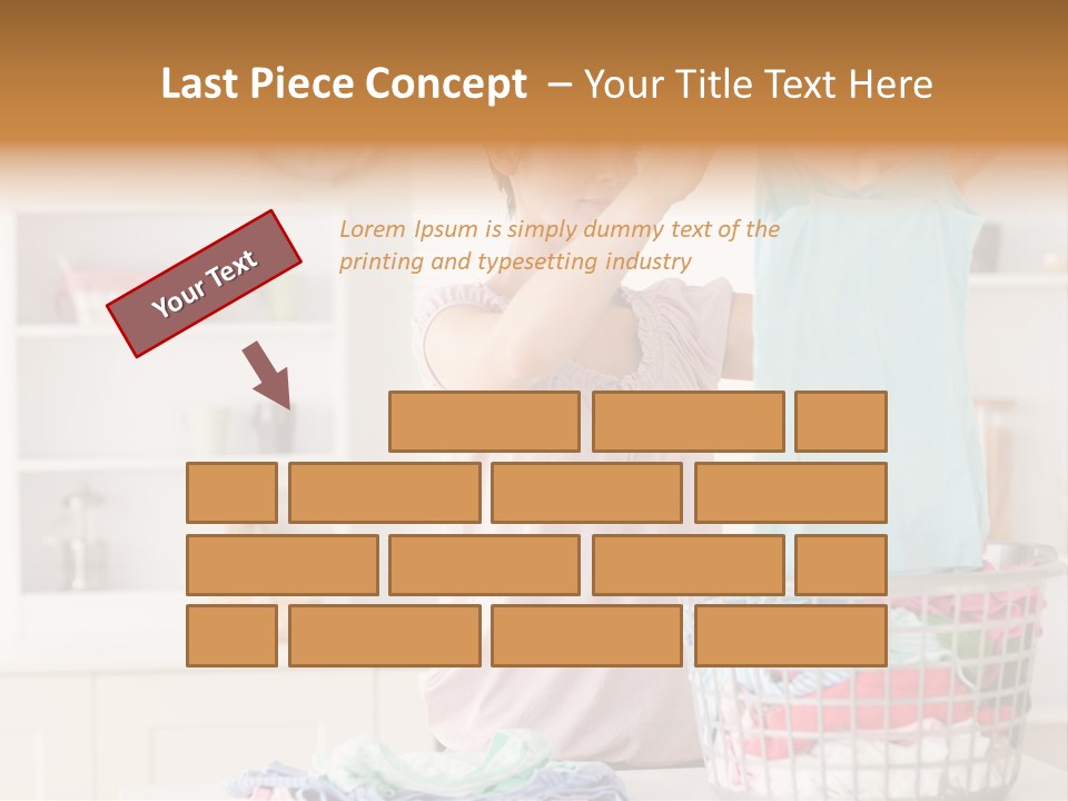 A Woman Holding A Blue Shirt In Front Of A Laundry Basket PowerPoint Template