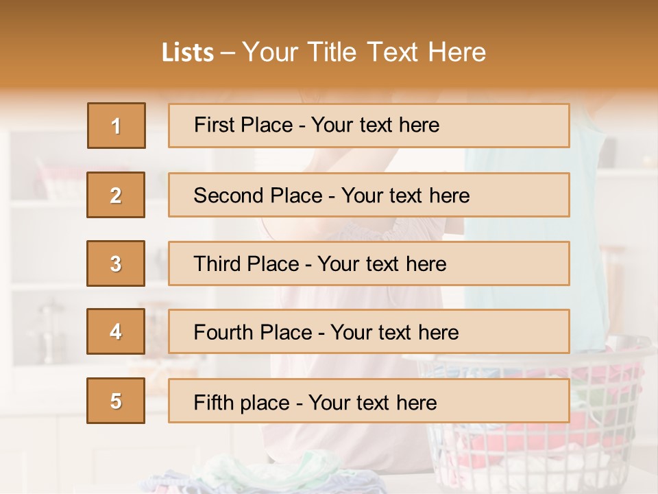 A Woman Holding A Blue Shirt In Front Of A Laundry Basket PowerPoint Template