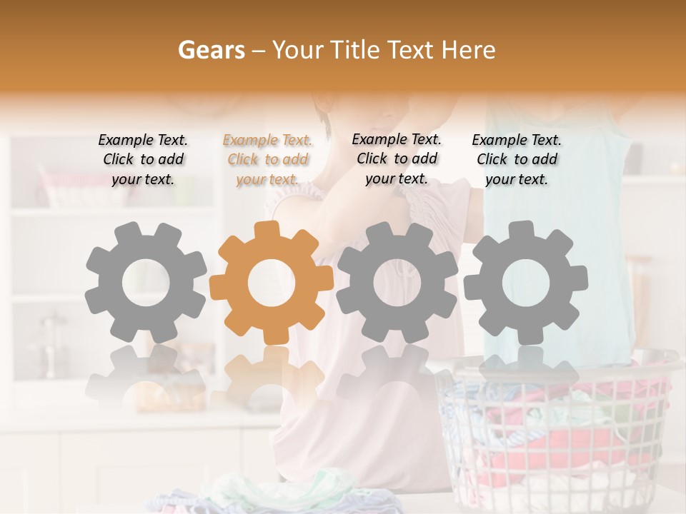 A Woman Holding A Blue Shirt In Front Of A Laundry Basket PowerPoint Template