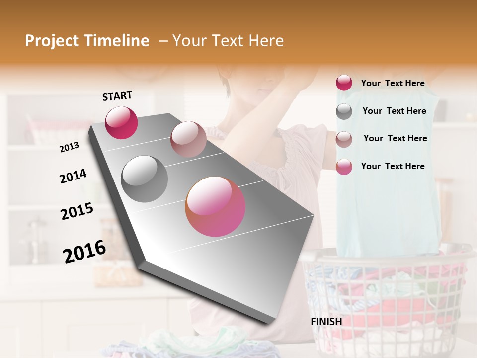 A Woman Holding A Blue Shirt In Front Of A Laundry Basket PowerPoint Template