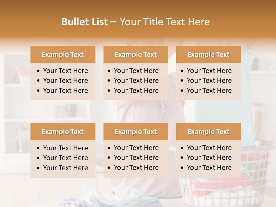 A Woman Holding A Blue Shirt In Front Of A Laundry Basket PowerPoint Template