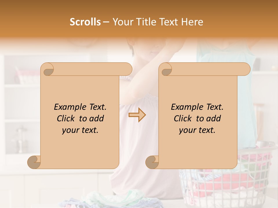 A Woman Holding A Blue Shirt In Front Of A Laundry Basket PowerPoint Template