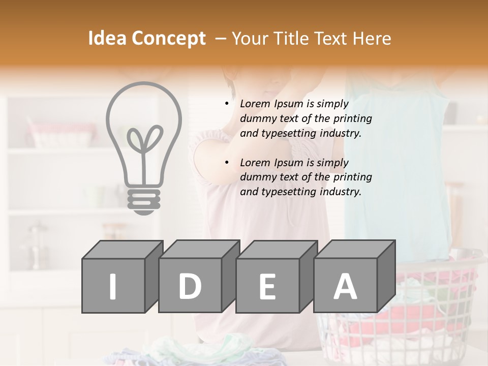 A Woman Holding A Blue Shirt In Front Of A Laundry Basket PowerPoint Template