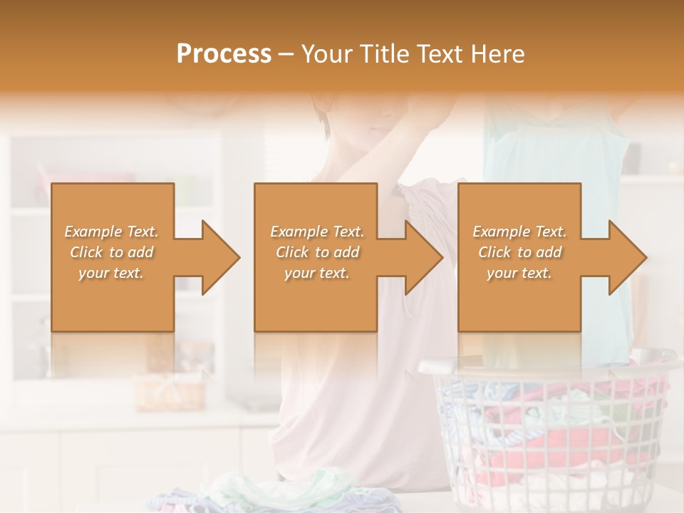 A Woman Holding A Blue Shirt In Front Of A Laundry Basket PowerPoint Template