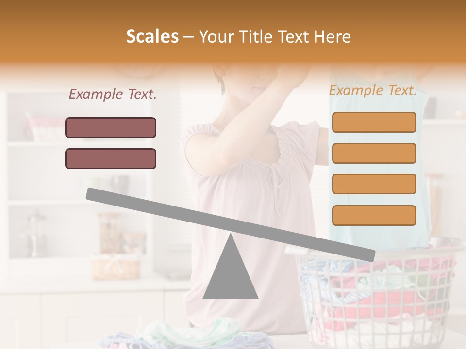 A Woman Holding A Blue Shirt In Front Of A Laundry Basket PowerPoint Template