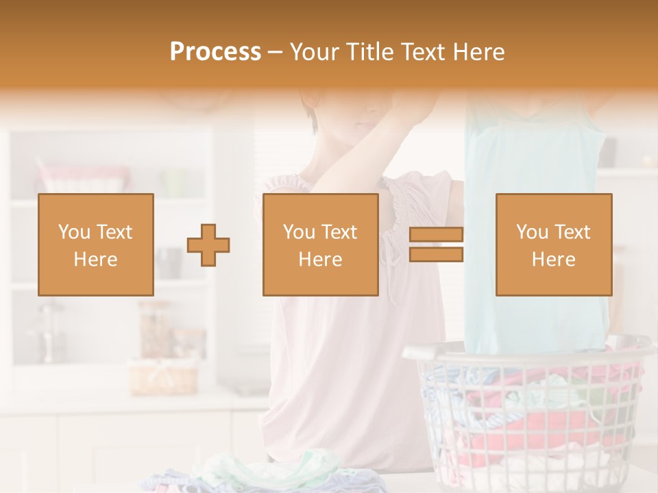 A Woman Holding A Blue Shirt In Front Of A Laundry Basket PowerPoint Template