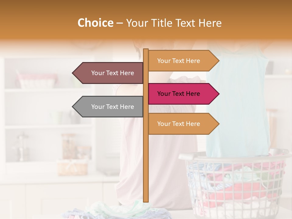 A Woman Holding A Blue Shirt In Front Of A Laundry Basket PowerPoint Template