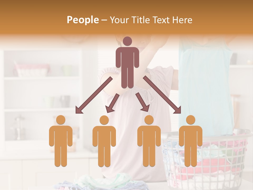 A Woman Holding A Blue Shirt In Front Of A Laundry Basket PowerPoint Template