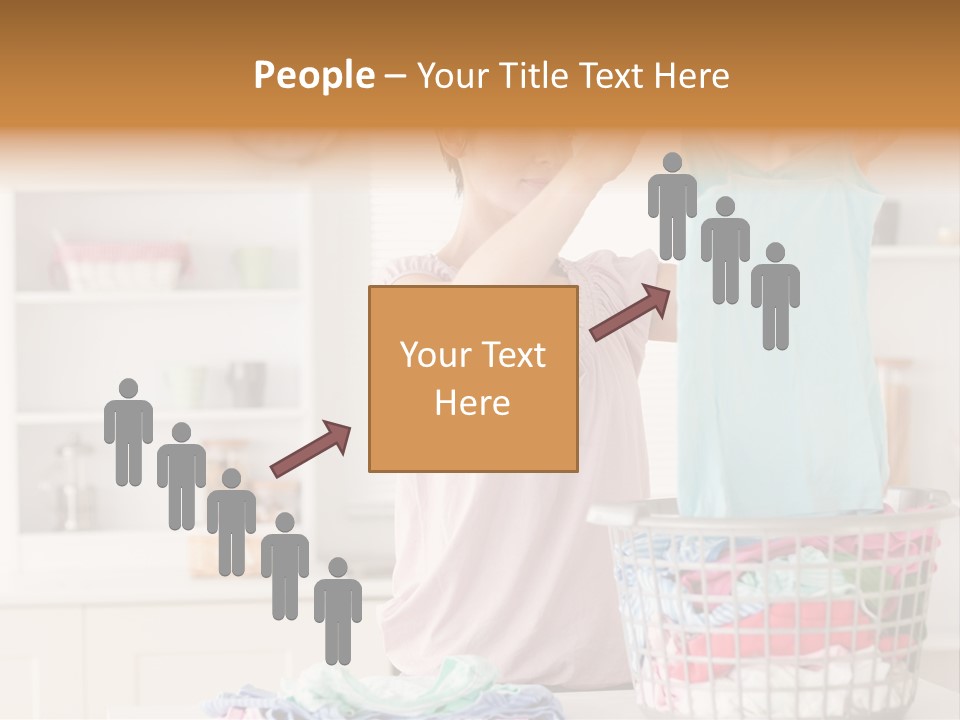 A Woman Holding A Blue Shirt In Front Of A Laundry Basket PowerPoint Template