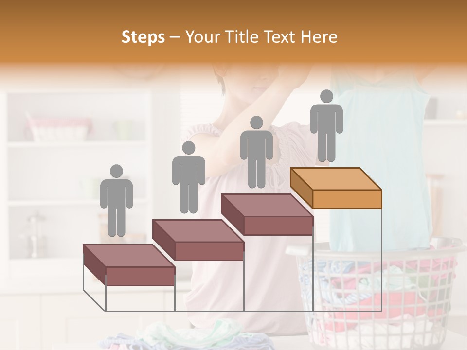 A Woman Holding A Blue Shirt In Front Of A Laundry Basket PowerPoint Template